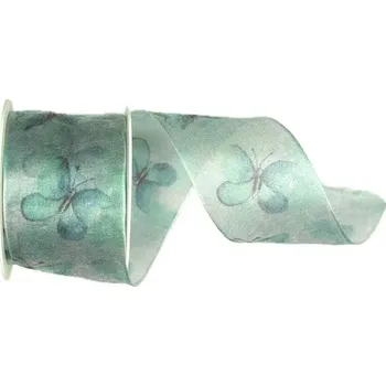 Stuha Stuha organzová BUTTERFLY DREAM tyrkysová 40mm x 2m (13,-Kč/m) (Organzová látková stuha, průsvitná, oboulící, s vetkaným vlascem v obou okrajích)