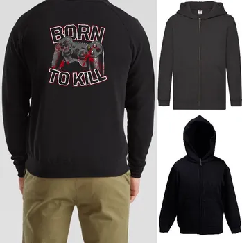 Chlapecká mikina detska-levna-mikina-kapuce-zip-cerna-potisk-joystick-born-to-kill Barva: Black -černá, velikost: 140