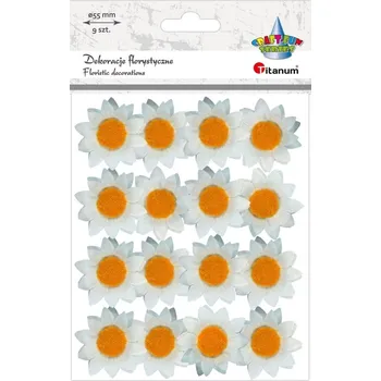Dekorace, textilní, BÍLÁ SLUNEČNICE, 5,5 cm, 9ks/bal.