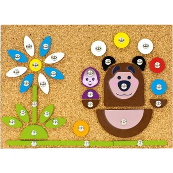 Dřevěná hračka Bino DŘEVO Hra s kladívkem Máša a medvěd zatloukačka na desce