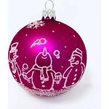 Vánoční ozdoba Irisa Skleněná vánoční ozdoba s textem na přání - Růžová vánoční ozdoba s dekorem sněhuláků (růžová, 1 ks, 8 cm) Velikost: 8 cm, Balení: 1ks, Barva: růžová