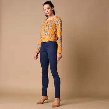 Dámské legíny Pohodlné džegíny s pružným pasem, pro nižší postavu nám.modrá 52