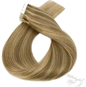 Příčesek Vlasové PU pásky MINI tape in na prodlužování vlasů 30cm 14/24 - tmavá blond / platinová extra