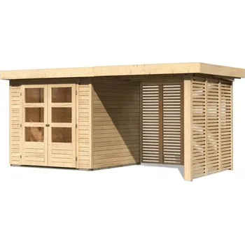 Zahradní domek LANIT PLAST, s.r.o. dřevěný domek KARIBU ASKOLA 2 + přístavek 240 cm včetně zadní a boční stěny (9166) natur LG3216
