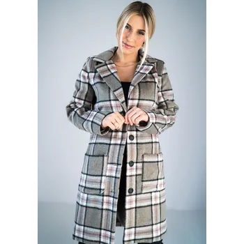 Dámský kabát Šedý károvaný dámský kabát M928 Pattern 155 Velikost: L