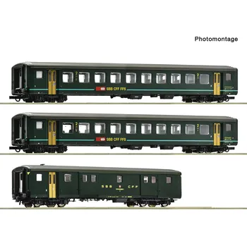 Modelářství H0 - Sada 3 vozů EW II SBB zelená #1 / ROCO 6200090