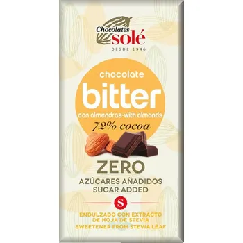 Cukrovinka SOLÉ Hořká čokoláda s mandlemi a stévií bez cukru SOLÉ 100 g