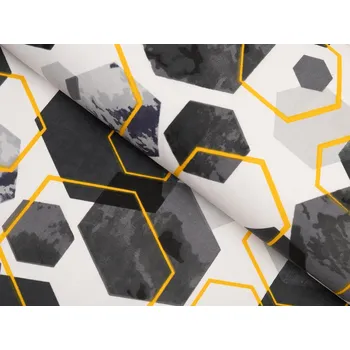 Bavlněná látka/plátno Sandra SA-568 Šedo-modrofialové mramorové hexagony na bílém - šířka 160 cm
