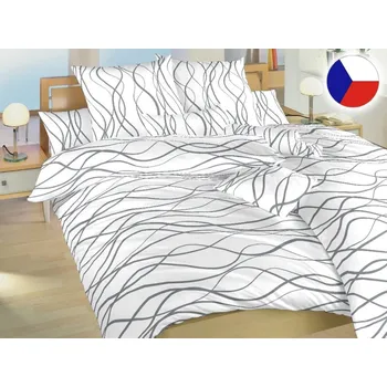 Povlečení Bavlněné povlečení KOMFORT Vlny tmavě šedé na bílém 70x90, 140x200