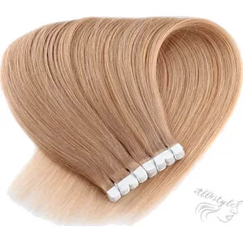 Příčesek Vlasové PU pásky MINI tape in na prodlužování vlasů 40cm 18 - nejsvětlejší hnědá (Vlasové PU pásky tape in na prodlužování vlasů 40cm 18K - nejsvětlejší hnědá)