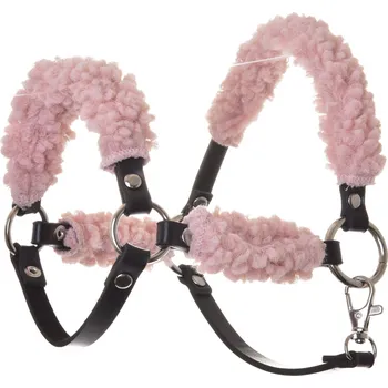 Hobby horsing Černá ohlávka z koženky s kompletním starorůžovým beránkem Velikost: S