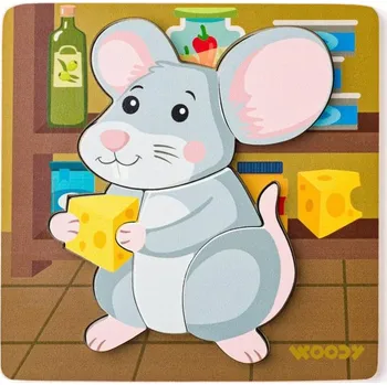 Dřevěná hračka Woody DŘEVO Baby vkládací puzzle myška skládačka 5 dílků na desce