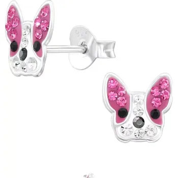 Náušnice Stříbrné puzetové náušnice Pejsek Buldoček S47324 (Náušnice se psem, pes)