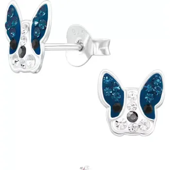 Náušnice Stříbrné puzetové náušnice Pejsek Buldoček S47325 (Náušnice se psem, pes)