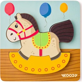 Dřevěná hračka Woody DŘEVO Baby vkládací puzzle koník skládačka 5 dílků na desce