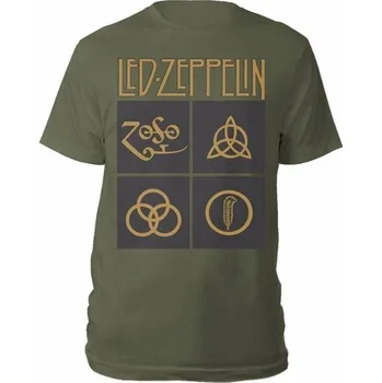 Pánské tričko Led Zeppelin Tričko Gold Symbols in Black Square Unisex Green XL