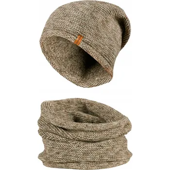 Pokrývka hlavy NowMark Zimní set čepice s nákrčníkem melír Písková