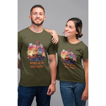 Pánské tričko Trička pro páry Spolu až na kraj světa Barva: Khaki, Dámska velikost: XL, Pánska velikost: 2XL