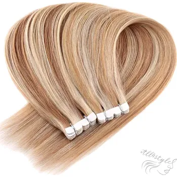 Příčesek Vlasové PU pásky MINI tape in na prodlužování vlasů 30cm 27/613 - tmavá blond / nejsvětlejší blond