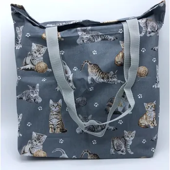 BAVLNĚNÁ ŠEDÁ TAŠKA KOŤATA A TLAPKY (Nákupní taška s kočkou, kočky, kočka)