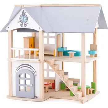 Panenka Woody DŘEVO Vila Isabelle set s nábytkem a 2 panenkami (dřevěná hračka)