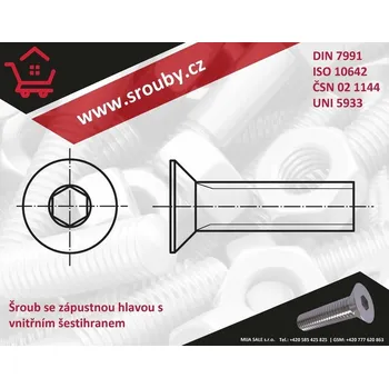 Šroub DIN 7991 A4 nerez - M12x 50 - Šroub se zápustnou hlavou s vnitřním šestihranem
