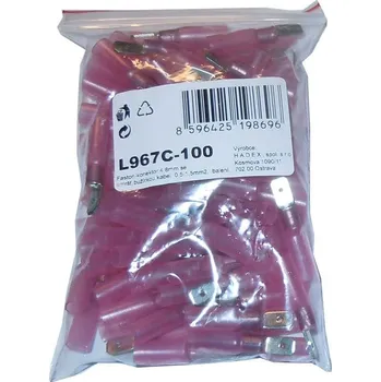 Síťový kabel Faston-konektor 4,8mm se smršť.bužírkou,kabel 0,5-1,5mm2, balení 100ks