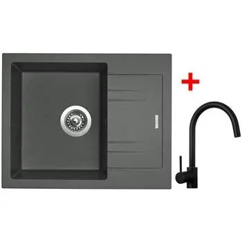 Granitový dřez Sinks LINEA 600 Titanium + Vitalia černá matná
