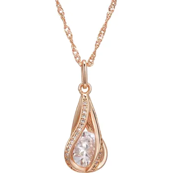 Náhrdelník B-TOP Růžově pozlacený náhrdelník s geometrickým zirkonovým přívěskem