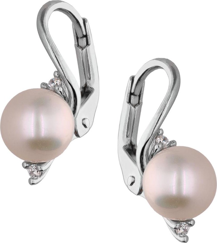 Zlaton Náušnice bílé zlato s perlou a zirkony 1.7cm 2.2g 000691610243