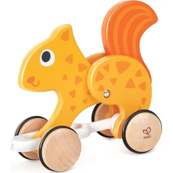 Dřevěná hračka Hape DŘEVO Veverka baby tahací na kolečkách (dřevěná hračka)