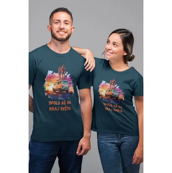Trička pro páry Spolu až na kraj světa Barva: Petrolejová, Dámska velikost: XS, Pánska velikost: L