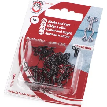 Háčky a očka velikost 15+14; 13+12; 12+20; 10+8 mm, barva 12+10 mm (18ks) černá