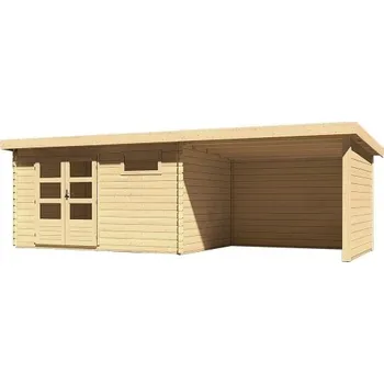 Zahradní stavba LANIT PLAST, s.r.o. dřevěný domek KARIBU BASTRUP 8 + přístavek 300cm včetně zadní a boční stěny (78677) natur LG3035