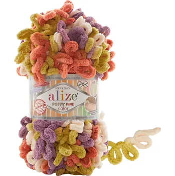 Galanterie Alize Puffy fine color 6519 fialová, zelená, smetanová, lososová