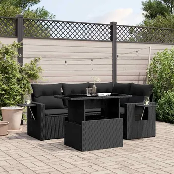 Petrashop 5dílná zahradní sedací souprava s poduškami černá polyratan Černý3267875