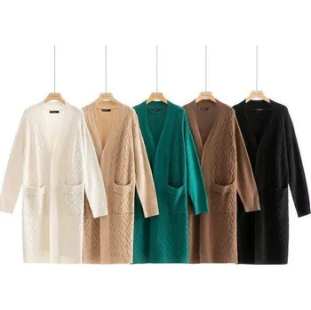 Dámský svetr Kardigan dlouhý úpletový YL9017 barva: hnědá-camel, velikost: S/M