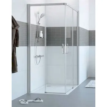 Dveře posuvné 100x200 cm, rohový vstup 2-dílný (1/2), upevnění vlevo, stříbrná pololesklá/čiré AP, CLASSICS 2 EASY ENTRY