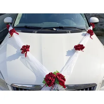 Svatební dekorace Komplet na auto - květy růže bordo