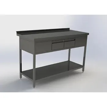 Dílenský stůl Nerez Nerezový pracovní stůl se dvěma zásuvkami a policí hloubka 600 mm Délka (mm): 1100, Šířka (mm): 600