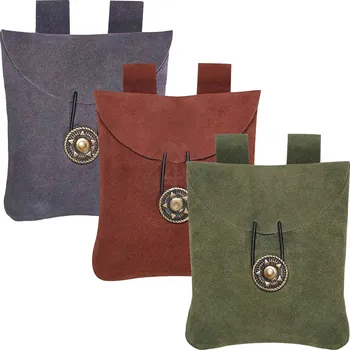 Karnevalový kostým Výprodej Semišová brašnička na opasek s ozdobným knoflíkem, středověký styl - Outlet