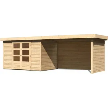 Zahradní stavba LANIT PLAST, s.r.o. dřevěný domek KARIBU ASKOLA 4 + přístavek 280 cm včetně zadní a boční stěny (77734) natur LG3271