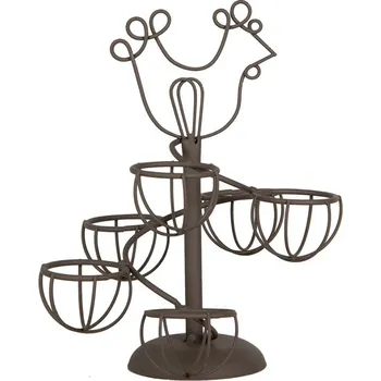 Velikonoční dekorace Hnědý kovový stojan na vajíčka se slepičkou - Ø 17*23 cm