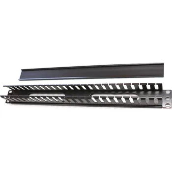 Rozvaděč 19" vyvazovací panel 1U, kovový s plastovým krytem, 40x50mm, průchozí, černý CMP1UPLAST