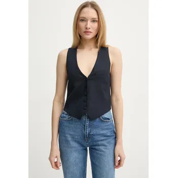 Dámská vesta Vlněná vesta ZADIG&VOLTAIRE tmavomodrá barva, jednořadá, WWBL01913 WWBL01913.404 59X, vel. 38