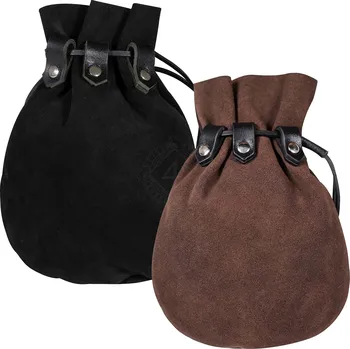 Karnevalový kostým Mythrojan Semišový kožený měšec se šňůrkou Hnědý/Černý