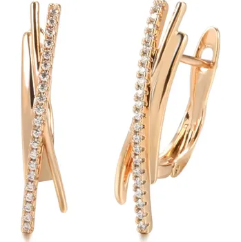 Náušnice B-TOP Minimalistické zirkonové náušnice s překřížením - růžové pozlacení