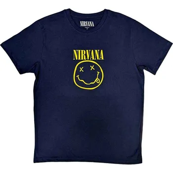 Pánské tričko Nirvana Tričko Yellow Happy Face Unisex Navy Blue XL