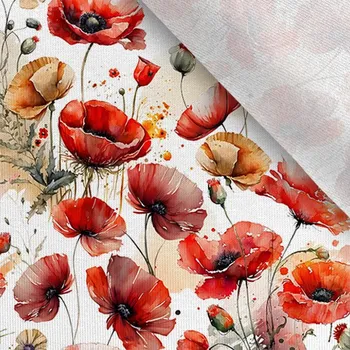 Teplákovina Takoy 150cm vlčí máky malované