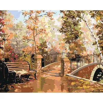 zuty Malování podle čísel - Lavička v parku, 50x40 cm, bez rámu a bez vypnutí plátna